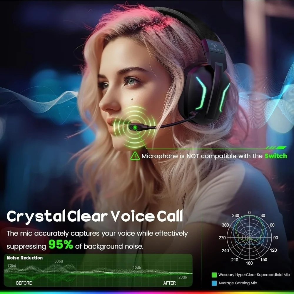 Black Gaming Headset with RGB Lights